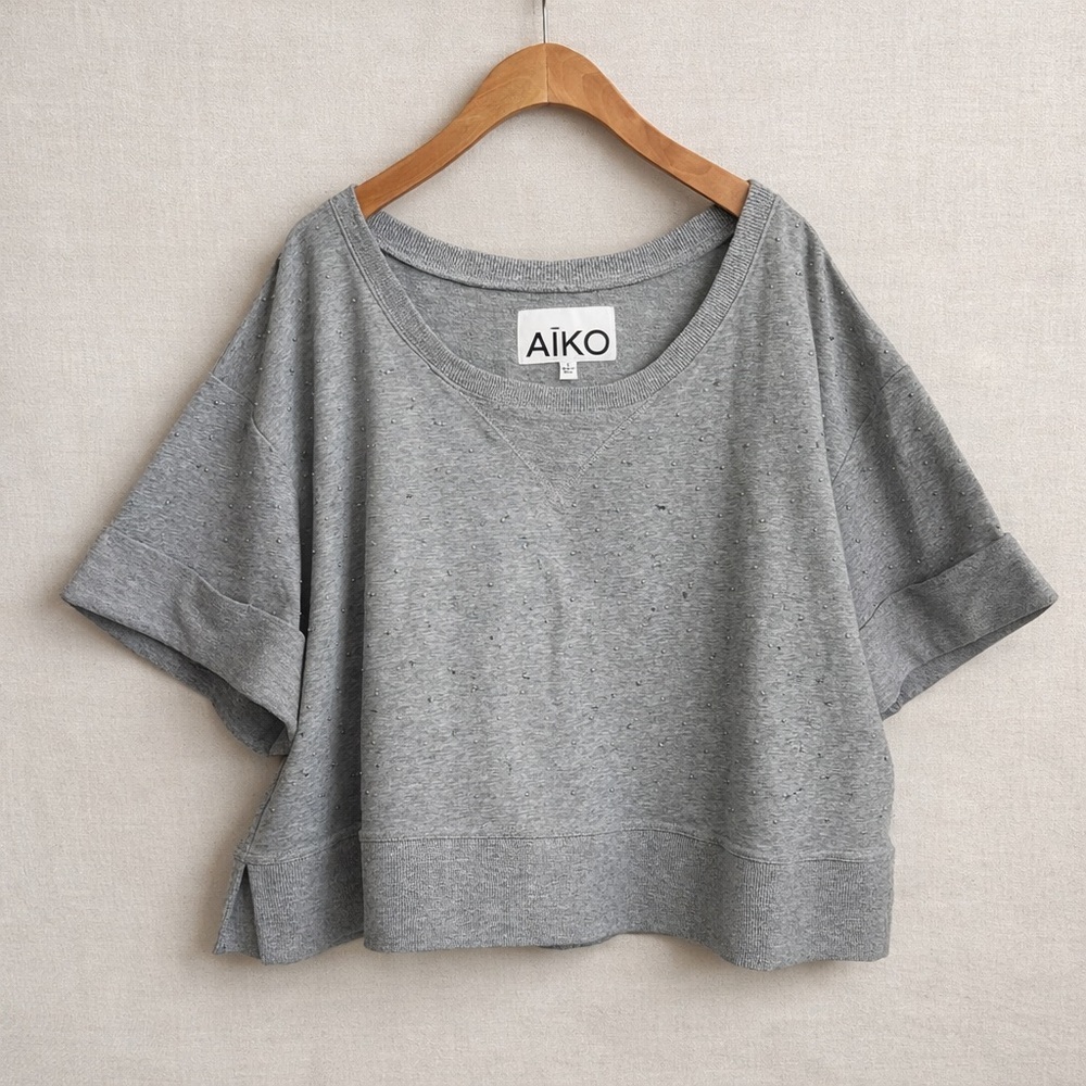 AÏKO Studded Sweatshirt Grey Embellished Boxy Pullover Top